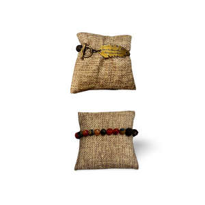 Multi-color Beaded Toggle Bracelet with Stamped Feather