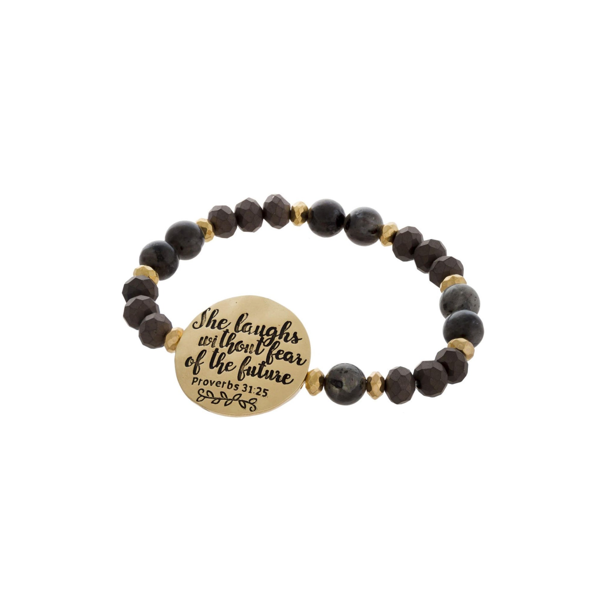 Beaded Stretch Bracelet with Engraved Message