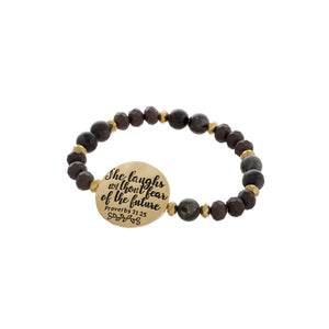 Beaded Stretch Bracelet with Engraved Message