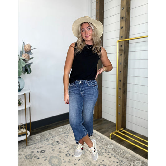 Risen -  Wide Leg Crop Zig Zag hem Denim