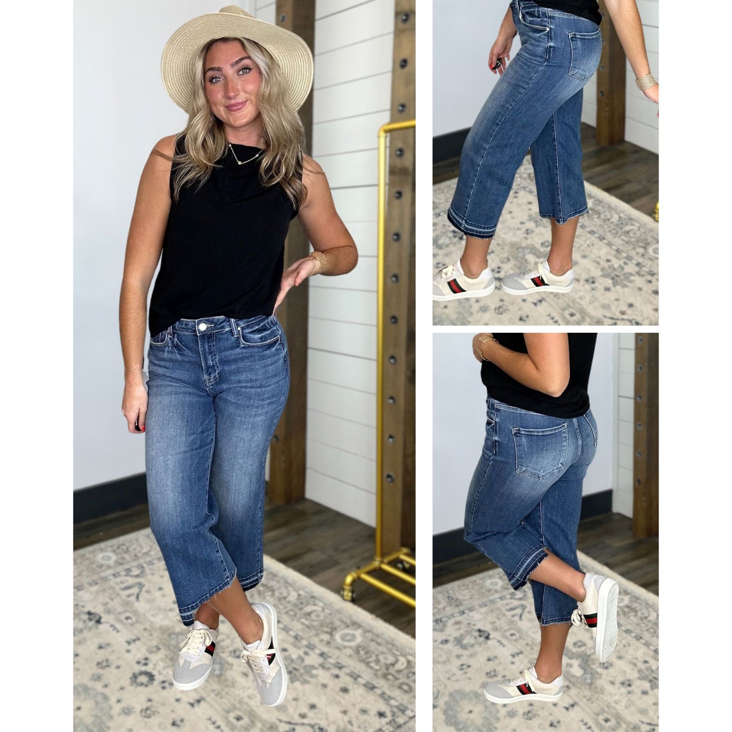 Risen -  Wide Leg Crop Zig Zag hem Denim