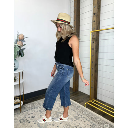 Risen -  Wide Leg Crop Zig Zag hem Denim