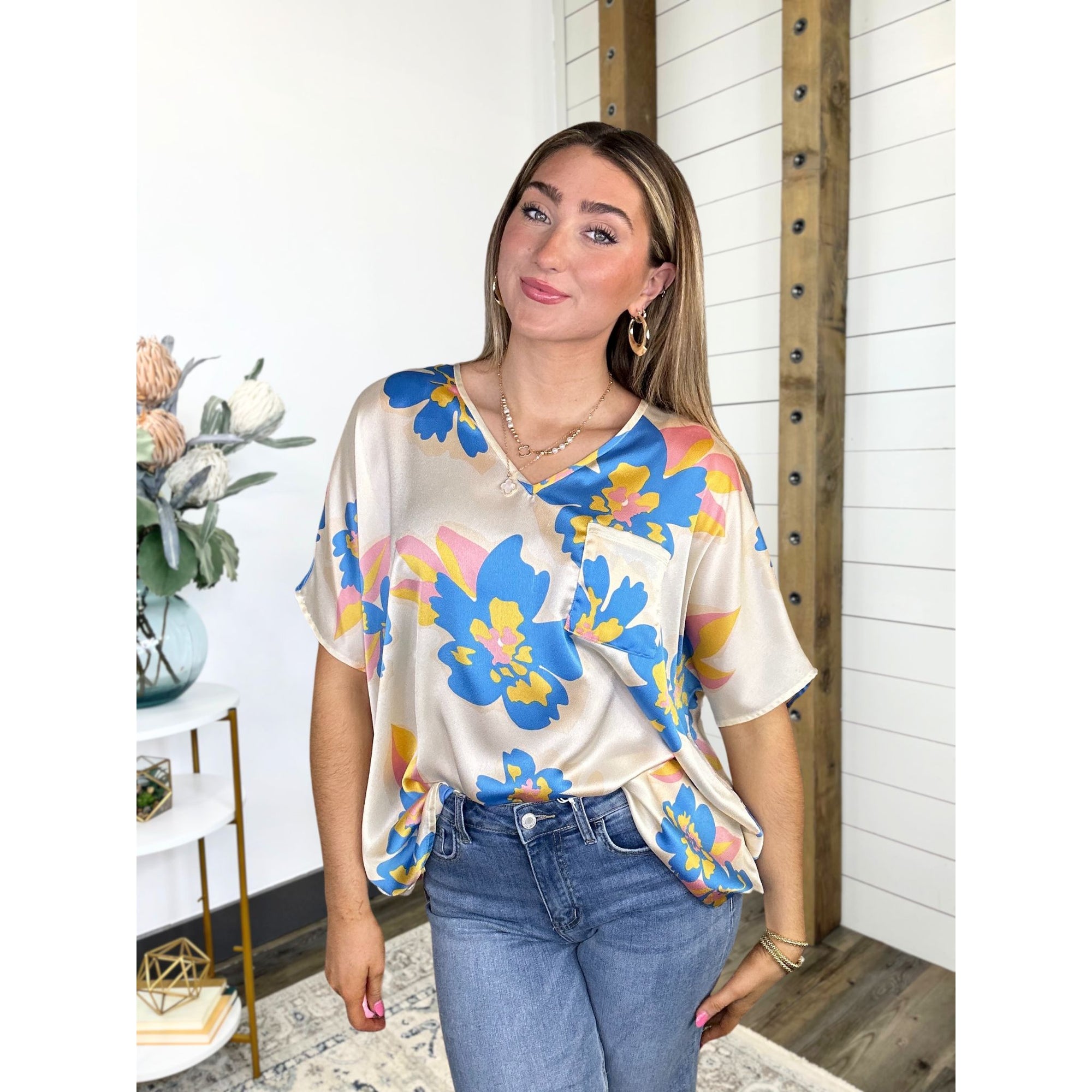 Come Away With Me Boxy Satin Leigh Top