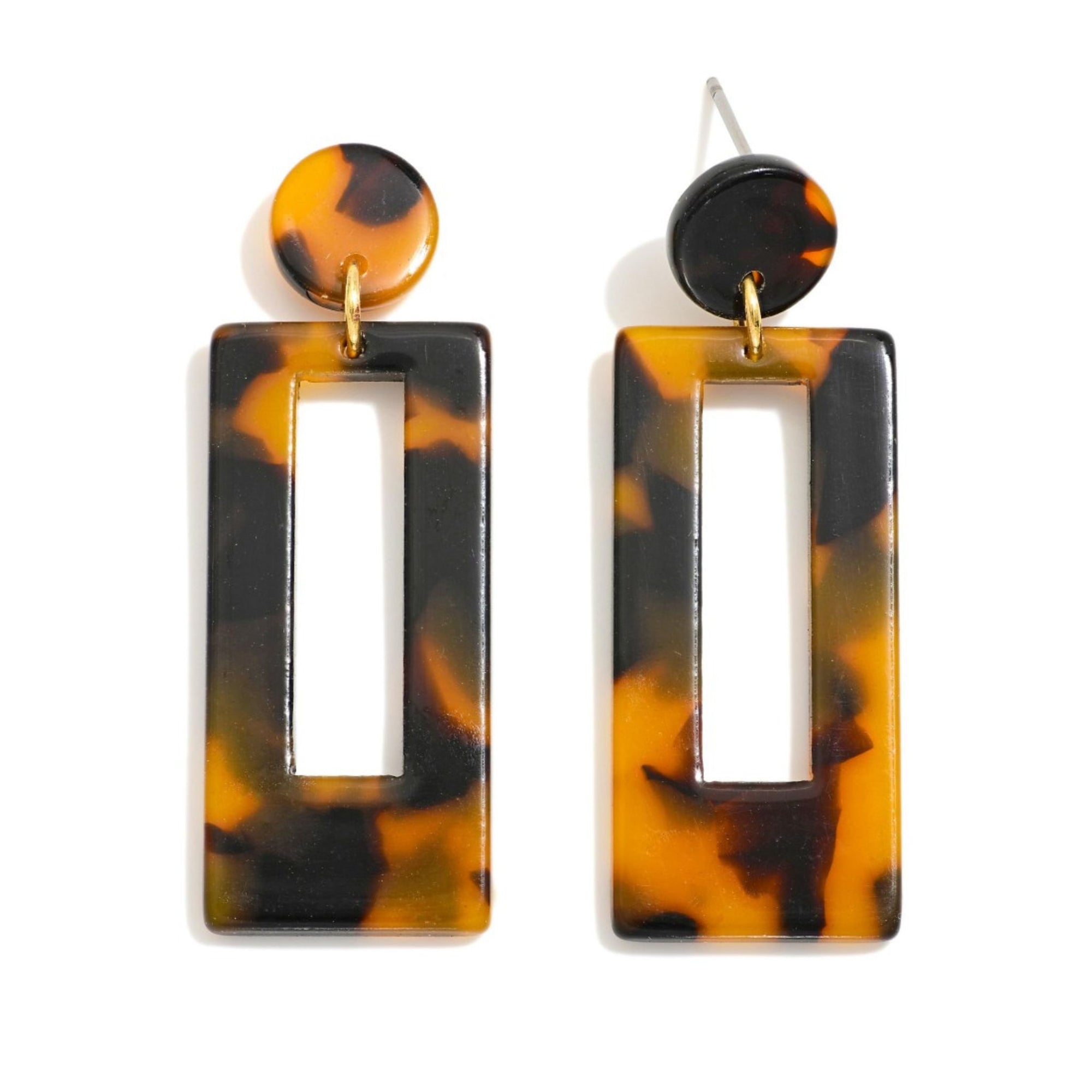 Tortoise Shell Hollow Rectangle Drop Earrings