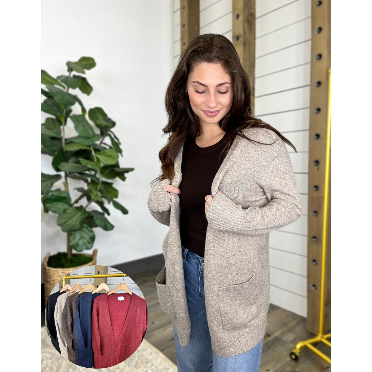 Knit cardigan with long-sleeve and drop-shoulder, Hearthside Cardigan