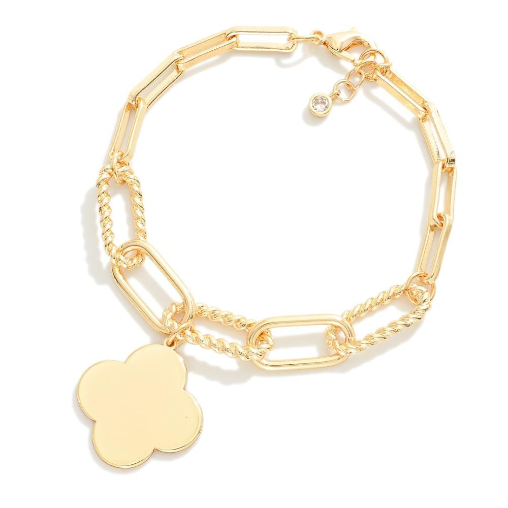 Hera Twisted Metal Link Bracelet with Clover Charm