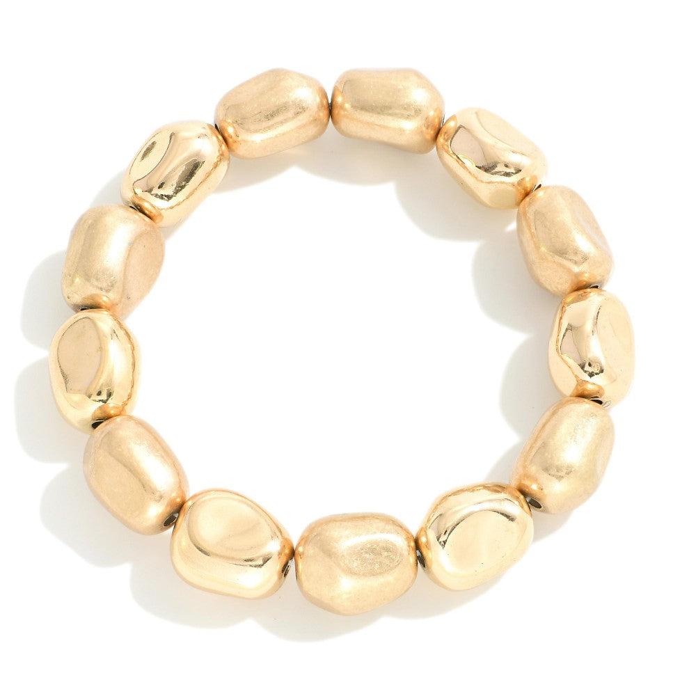 Set The Tone Chunky Hammered Metal Beaded Stretch Bracelet