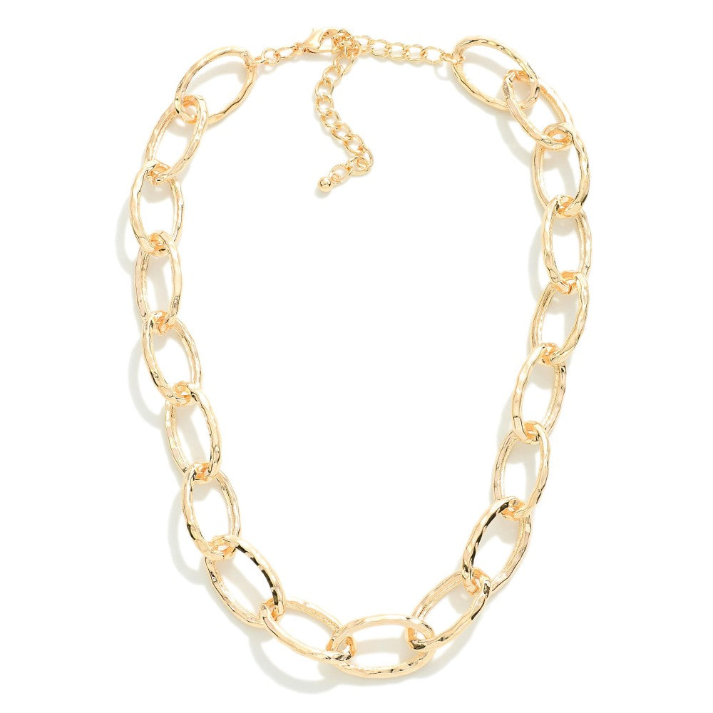 Hammered Texture Chain Link Necklace