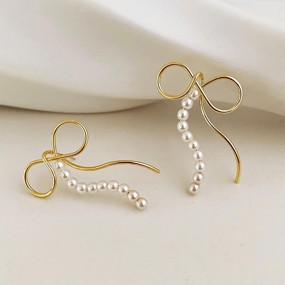 Bianca Bow Drop Earrings with Pearl Accent