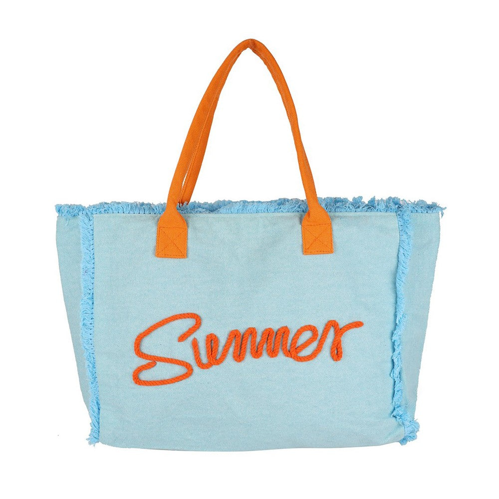 Sewn Rope 'Summer' Letter Fringed Canvas Tote