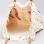 Pot Of Gold-Woven Straw Rainbow Embroidered Tote Bag