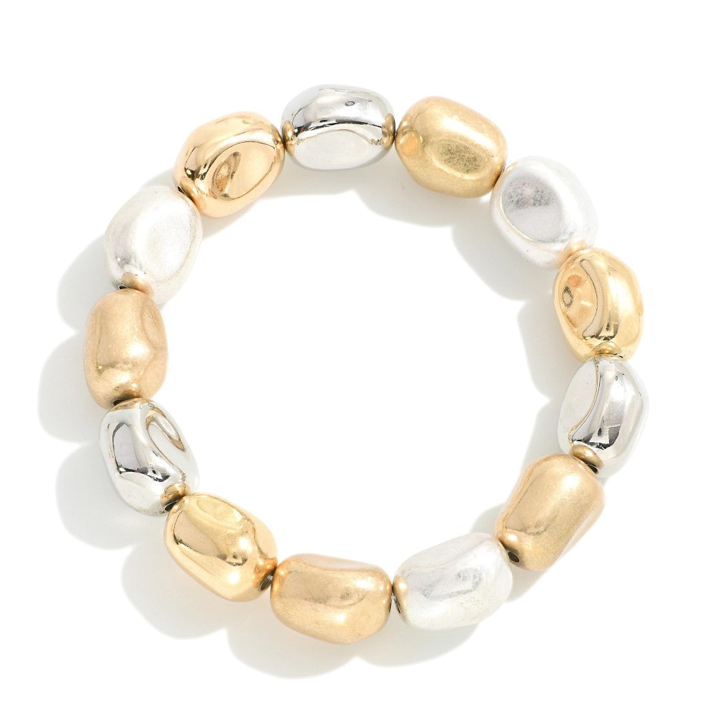 Set The Tone Chunky Hammered Metal Beaded Stretch Bracelet