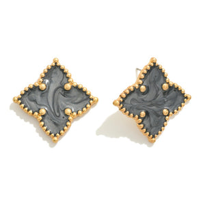 Dreaming Of You Marbled Resin Clover Stud Earring with Metal Studded Border