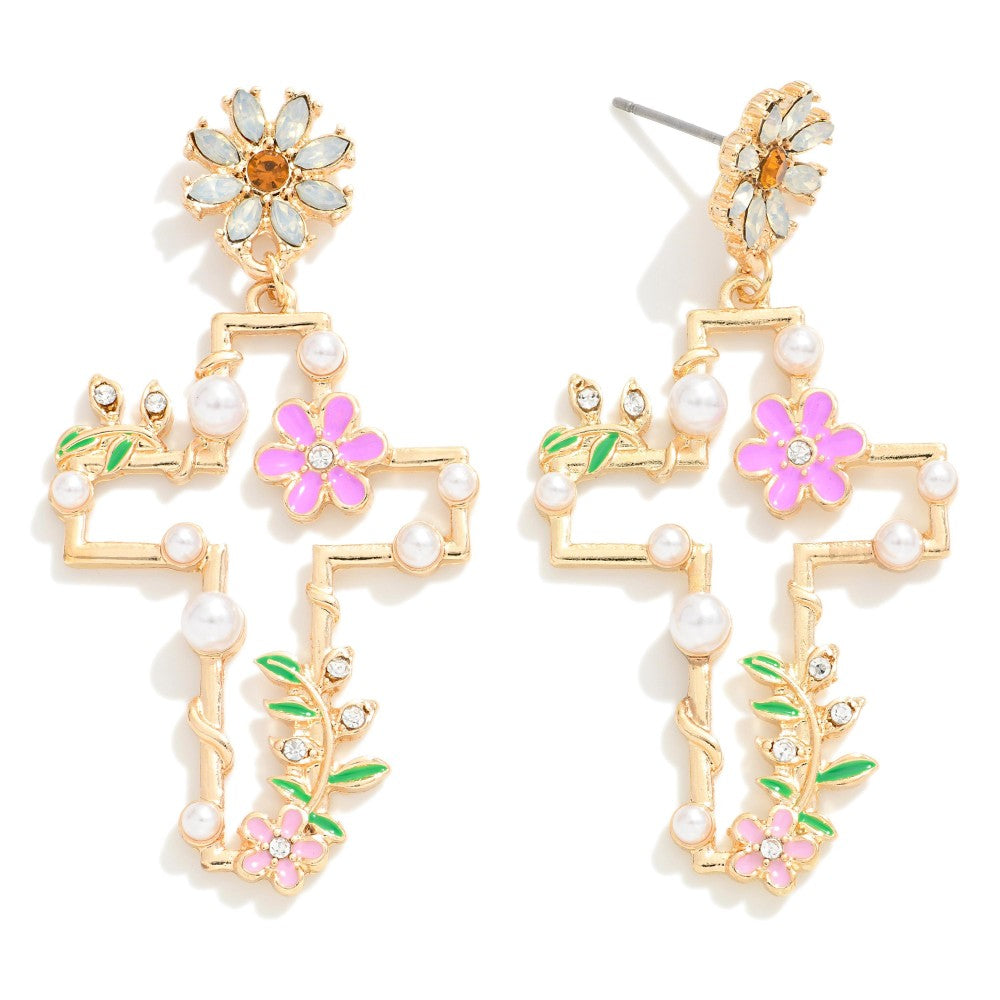 Floral Wrapped Cross Drop Earring