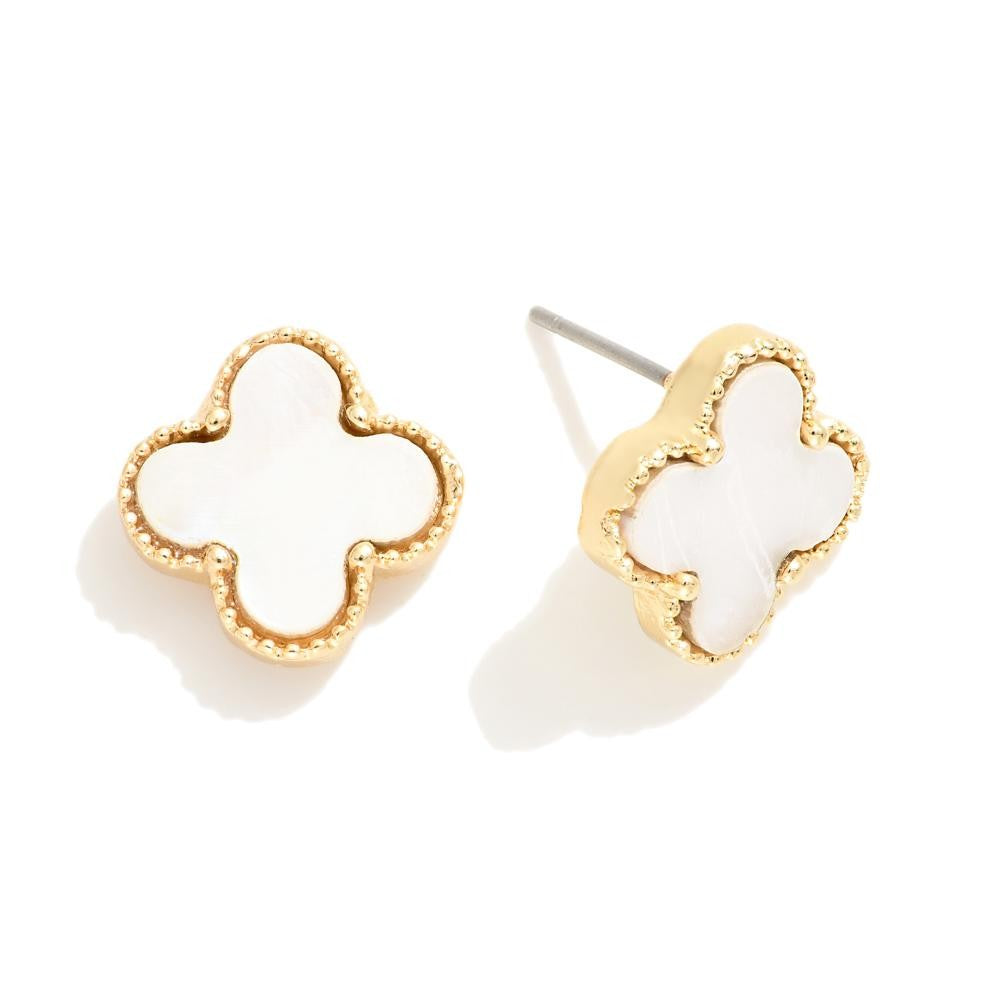 Luckiest One Pearlescent Clover Shape Stud  Earring