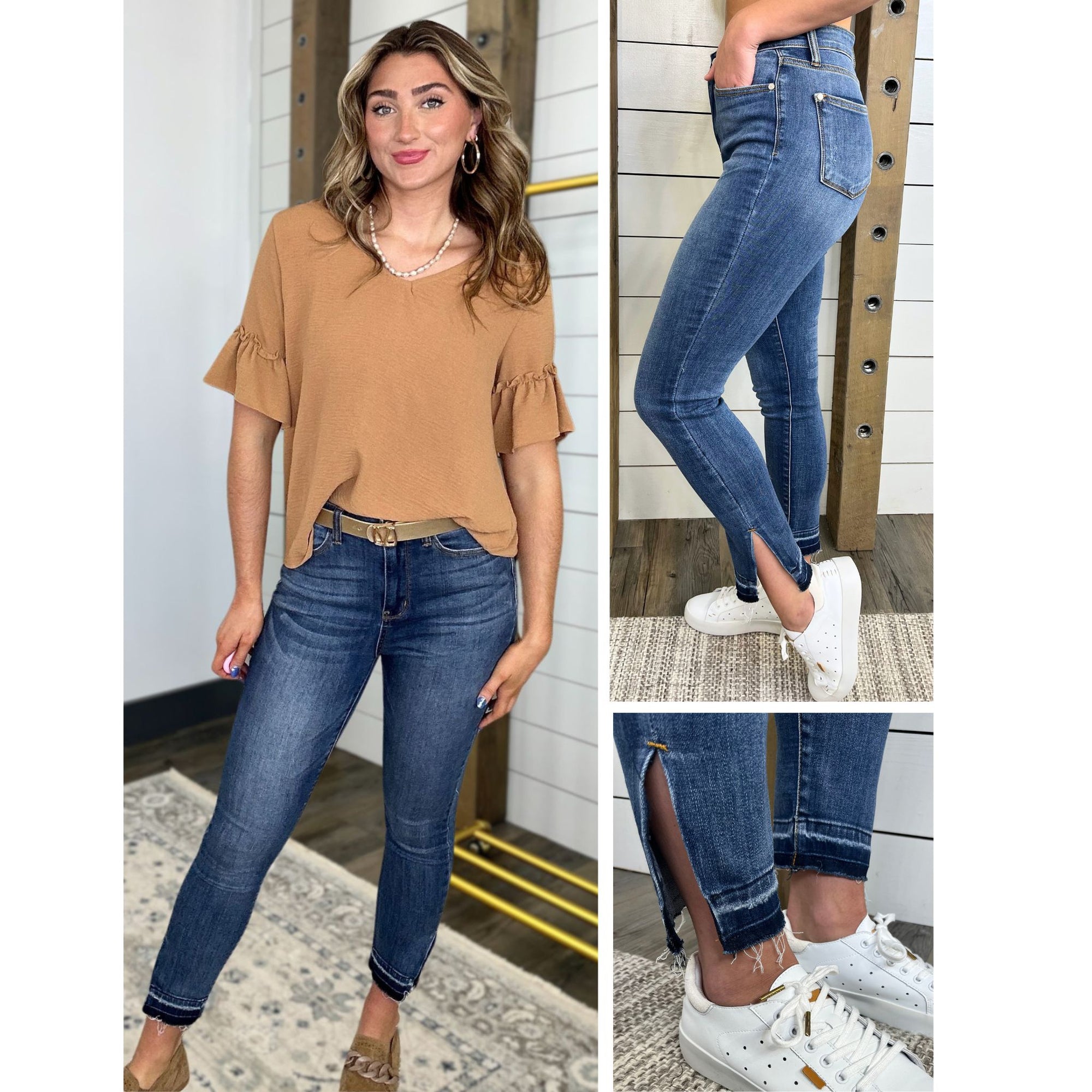 Kelsey Released Hem Side Slit Skinny Denim-Judy Blue