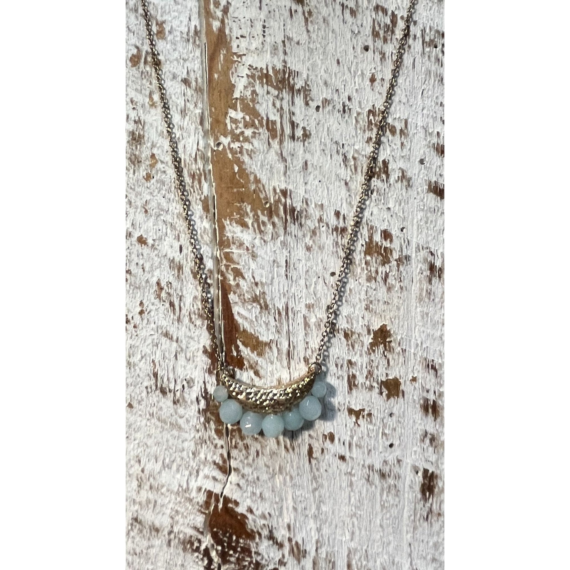 Short Worn Gold Necklace with Beaded Pendant