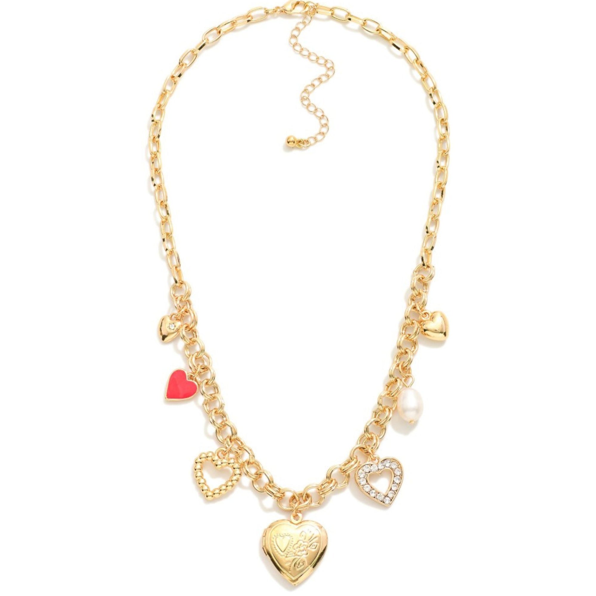 Heart Of Gold Double Link Charm Necklace