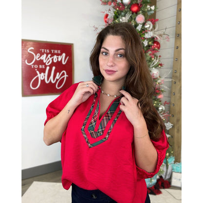 Center Of Attention Plaid Pop Top