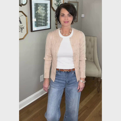 Crew Neck Cable Knit Cardigan