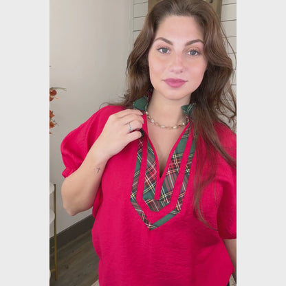 Center Of Attention Plaid Pop Top