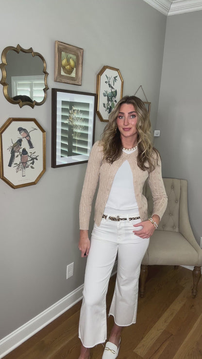 Crew Neck Cable Knit Cardigan