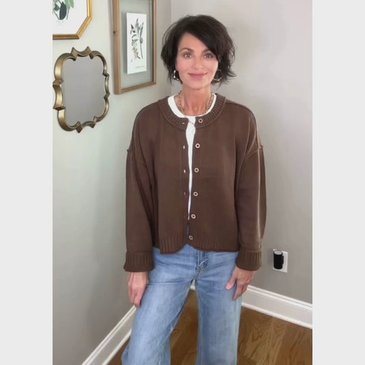 Exposed Seam Button-Down Cardigan