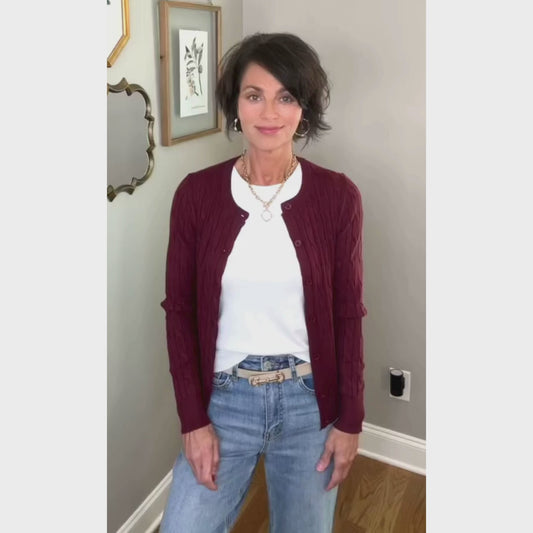 Crew Neck Cable Knit Cardigan