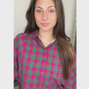 Keeping Secrets Oversize Plaid Button Down Top