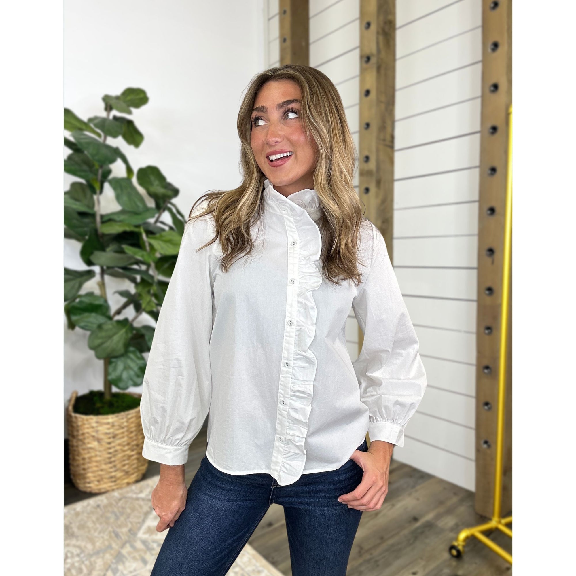 Long Sleeve Ruffle Radiance Solid Top