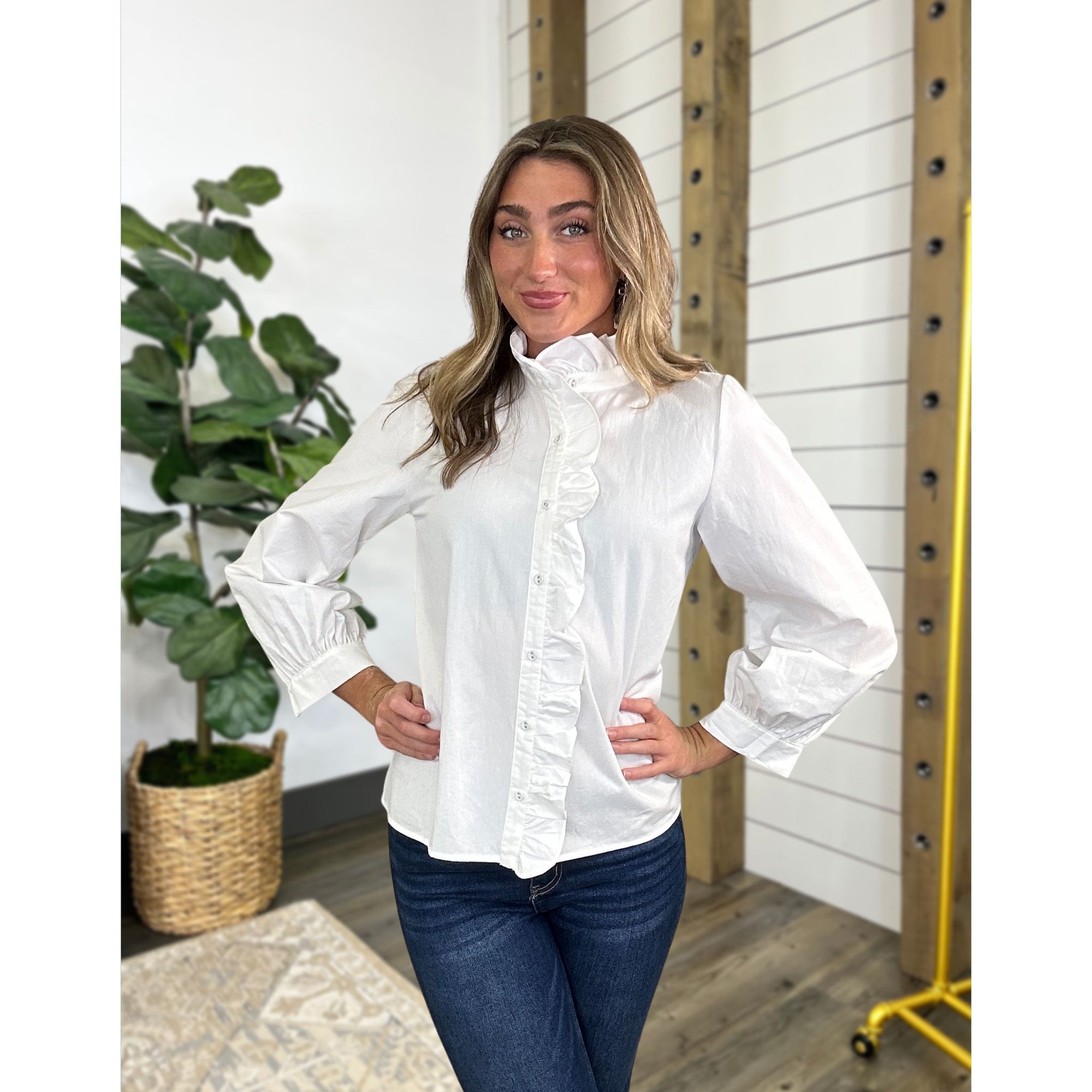Long Sleeve Ruffle Radiance Solid Top