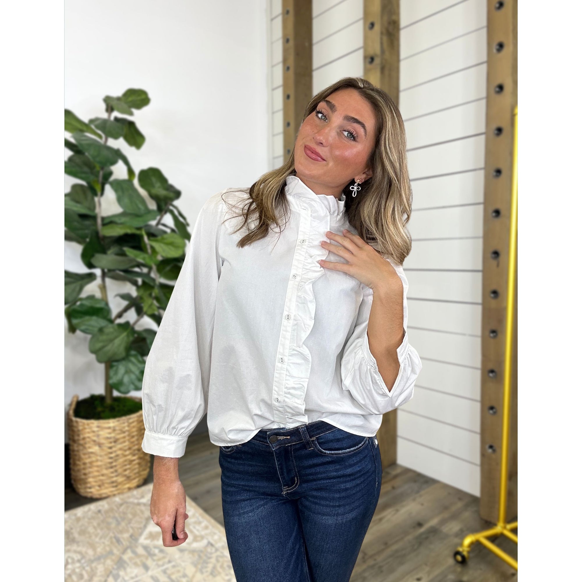 Long Sleeve Ruffle Radiance Solid Top