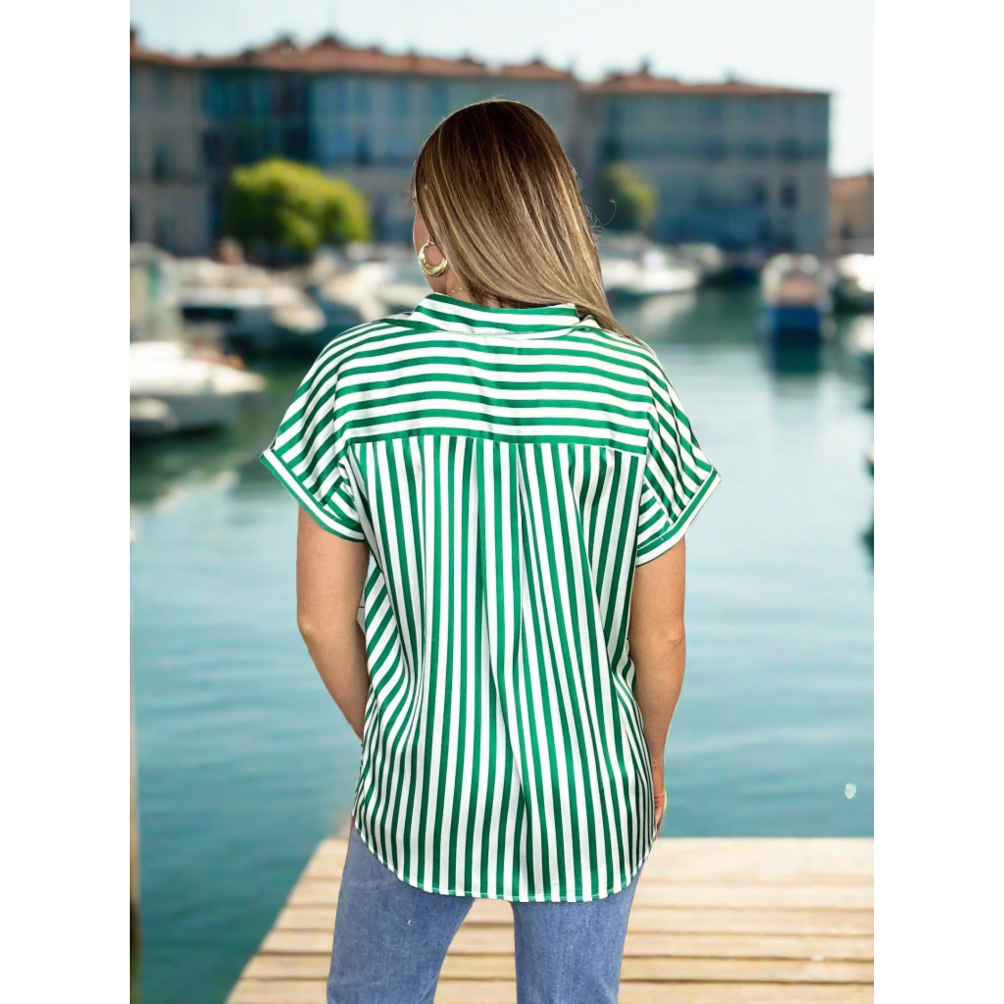 Italian Summer Striped Button Up Top