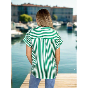 Italian Summer Striped Button Up Top