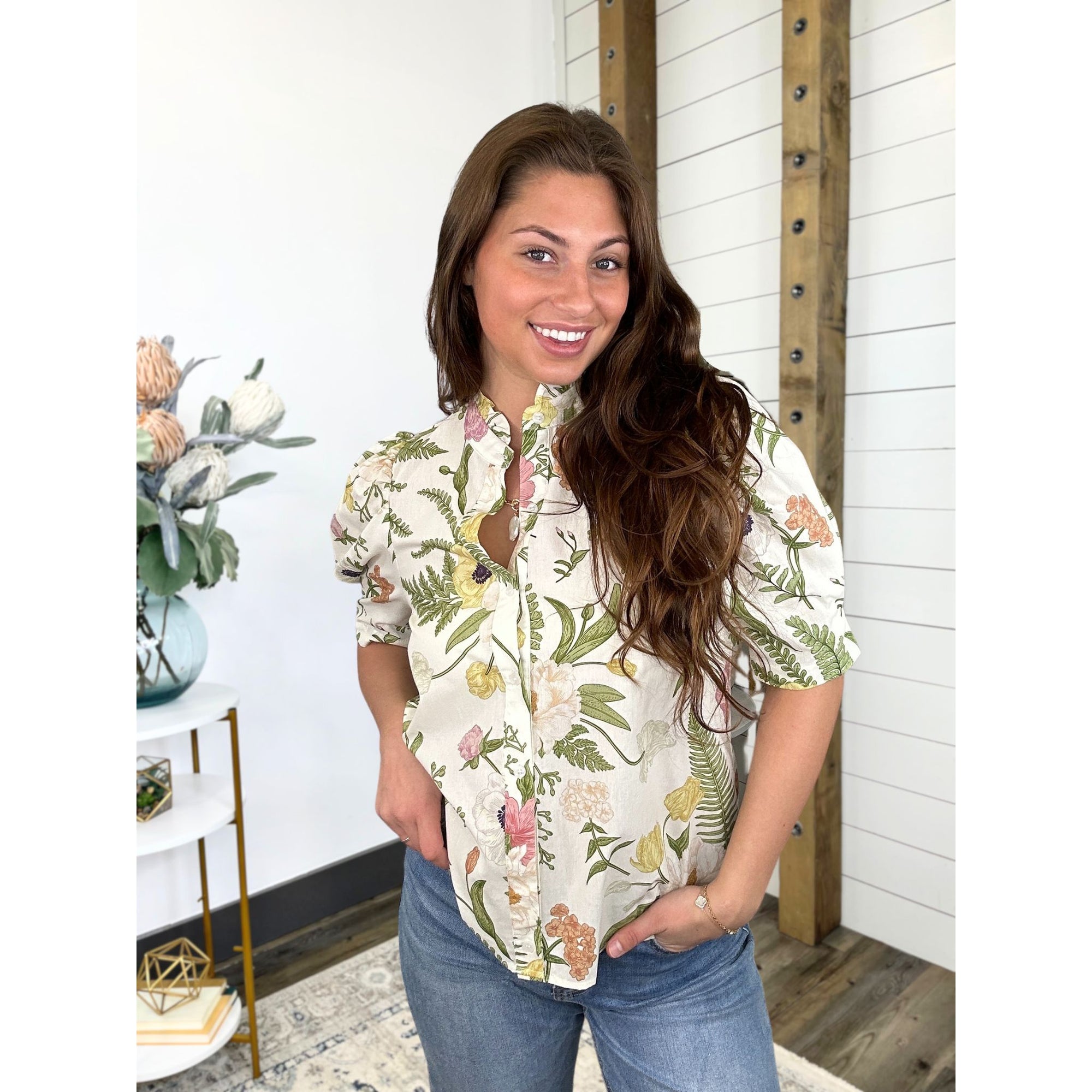 Know The Story Floral Button Down Top