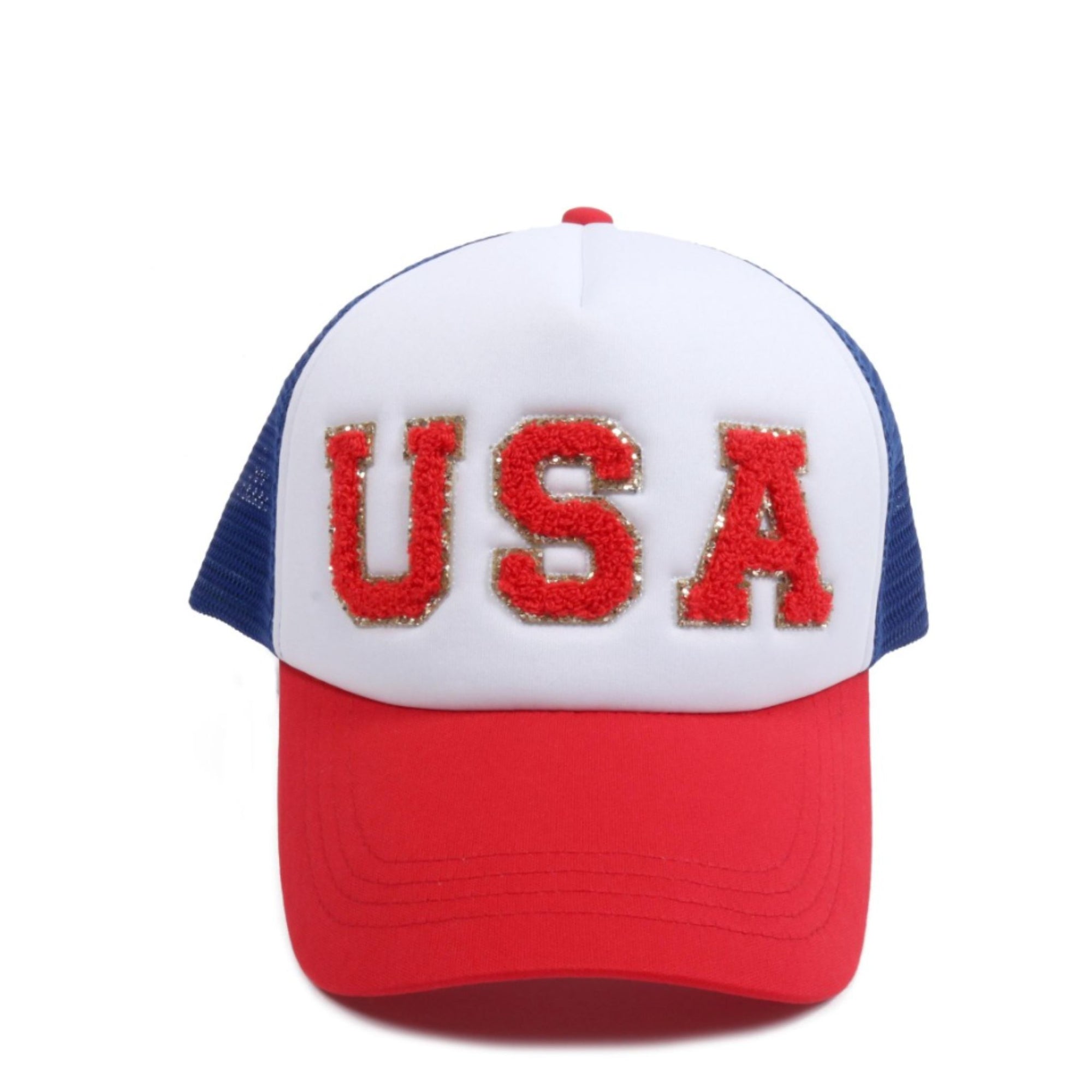 Glitter Chenille Patch 'USA' Trucker Hat