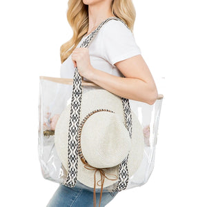 Clear Beach Tote with Multi-Colored Canvas Straps and Hat Carry Insert