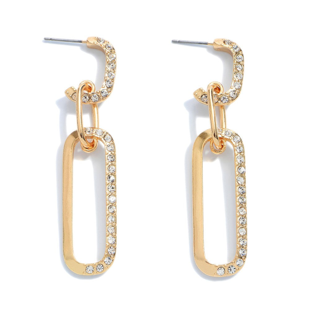 Rhinestone Chain Link Drop Hoop Earrings