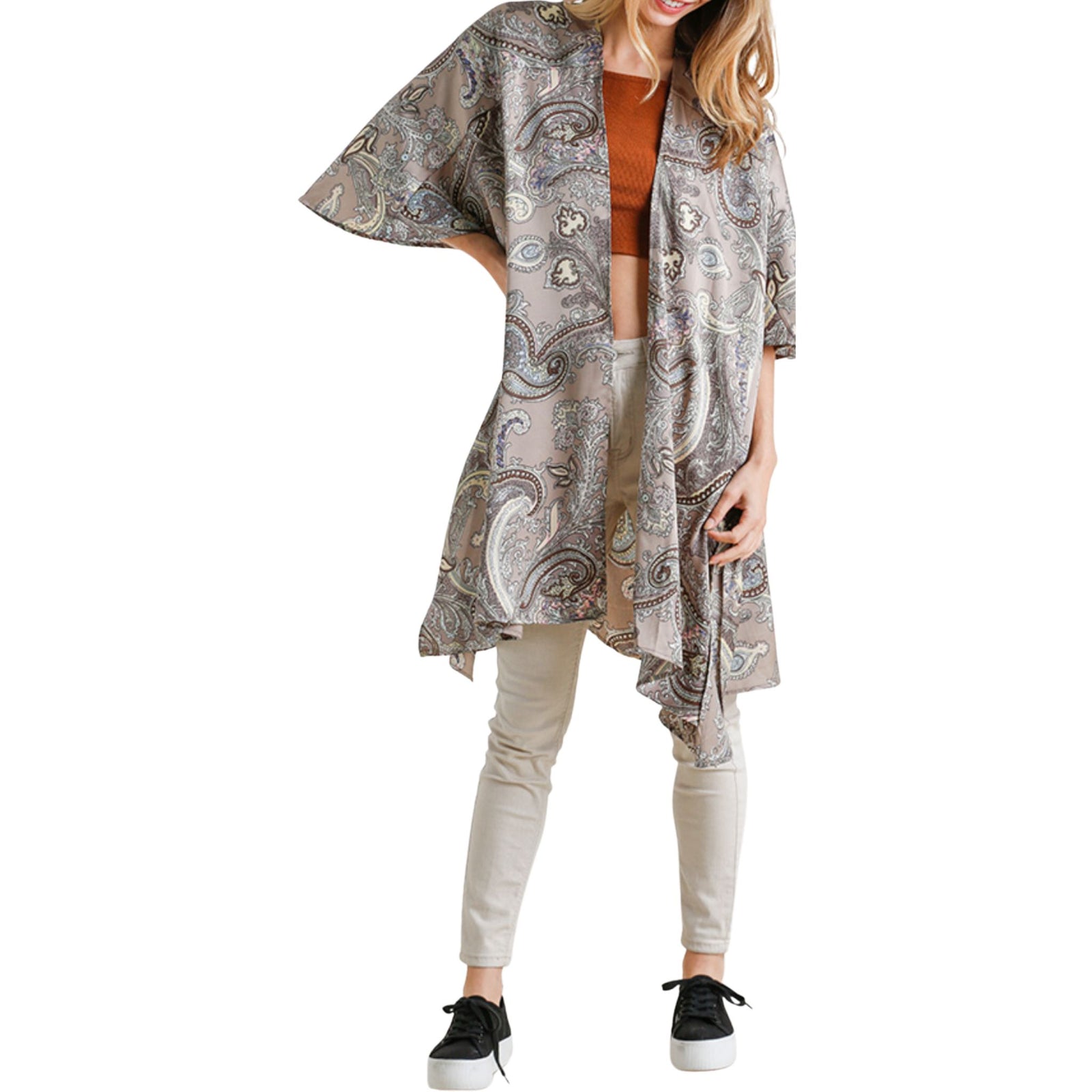 Short Sleeve Paisley Print Kimono