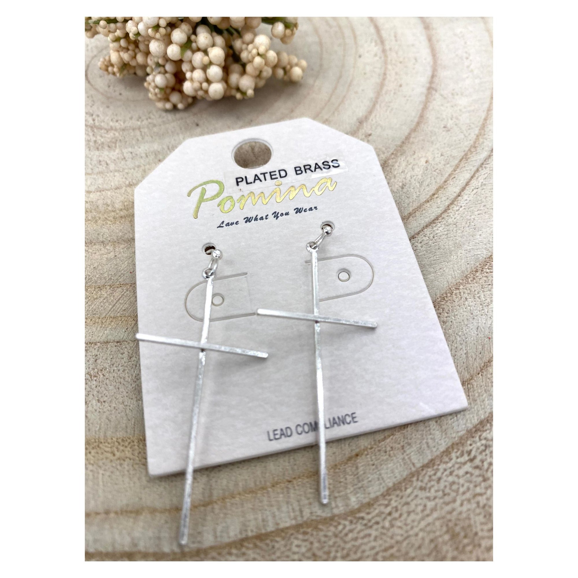 Thin Cross - Worn Finish Earring