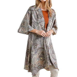 Short Sleeve Paisley Print Kimono