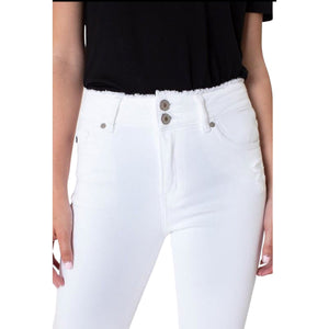 KAN CAN - White Double Button Skinny Jeans