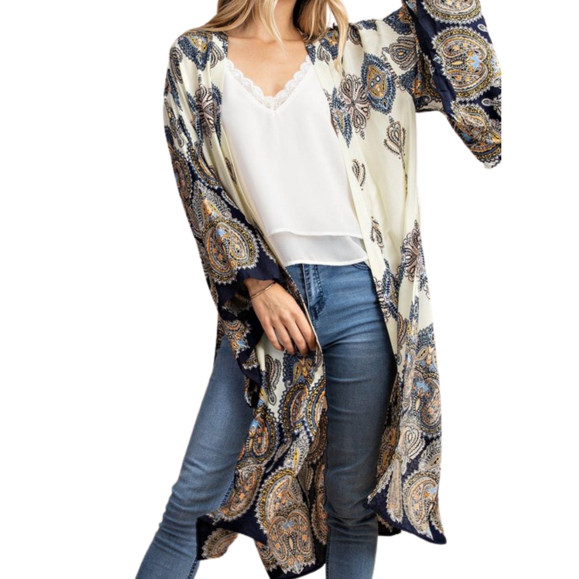 Paisley Print Midi Kimono