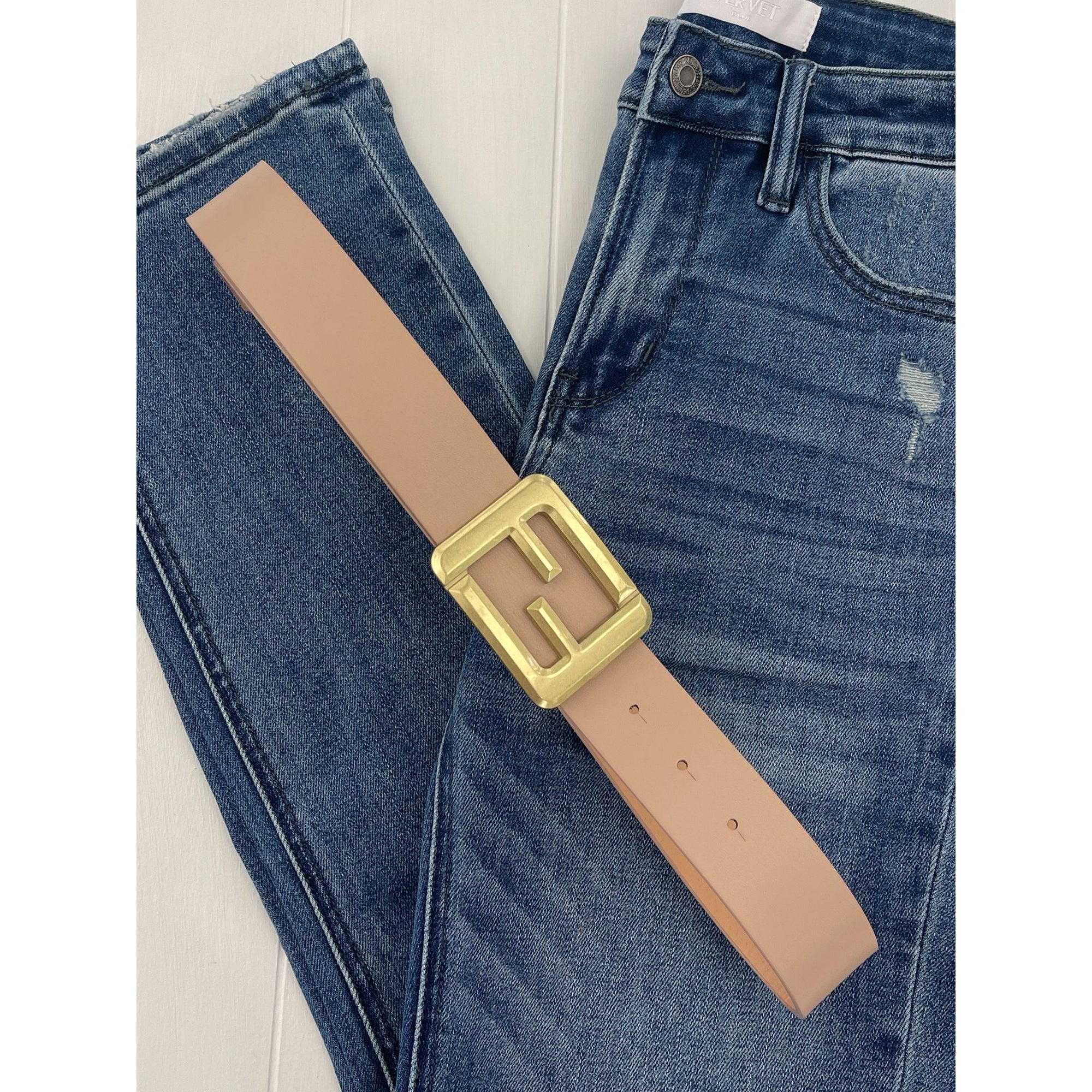 Metal Square Double F Buckle Faux Leather Belt