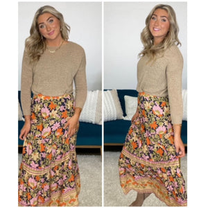 Floral Shirred Maxi Skirt