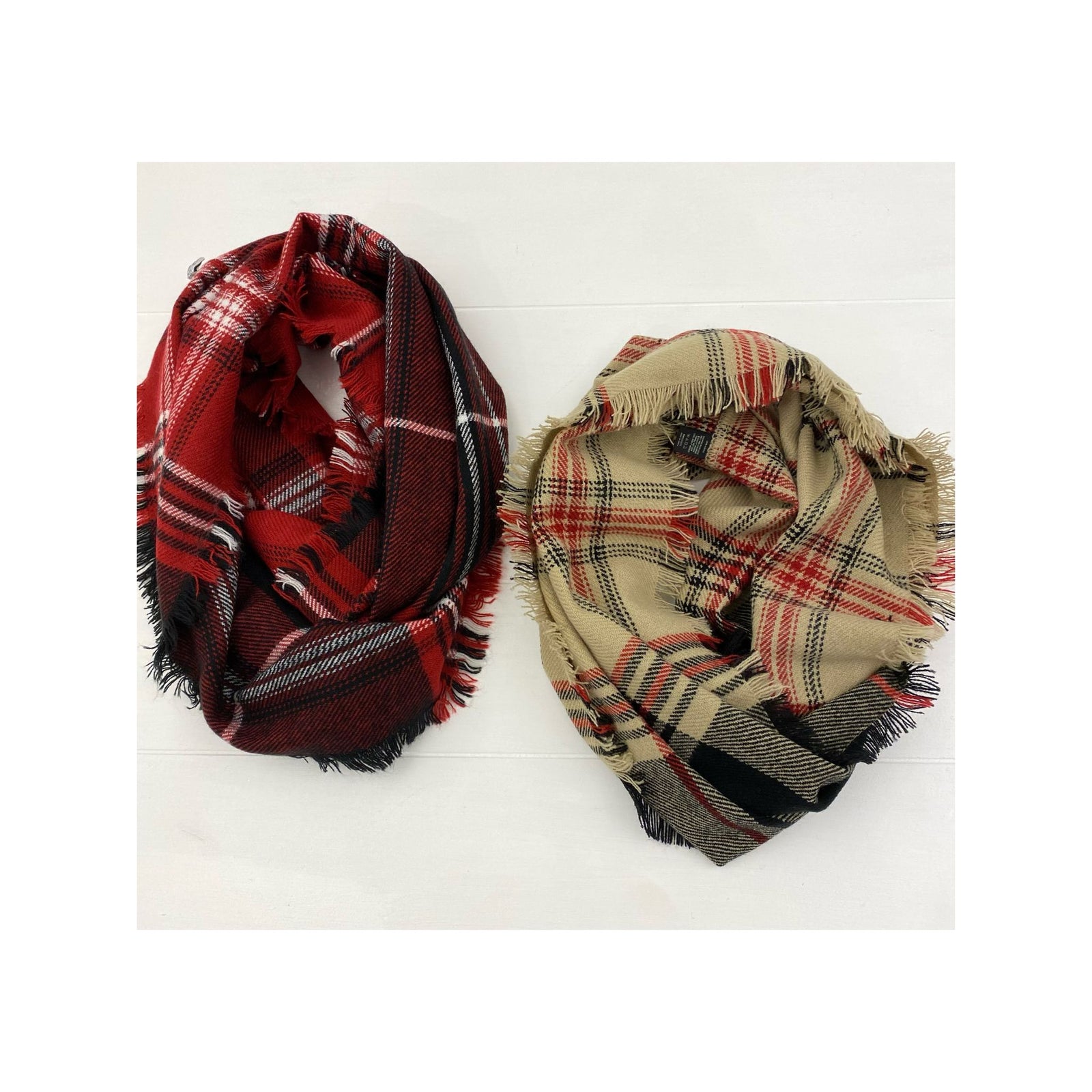Plaid Infinity Scarf with frayed edges