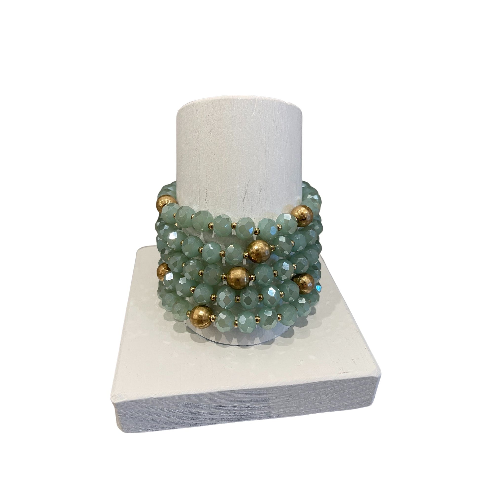 Set of 5 Beaded Stretch Bracelets with Gold Accents