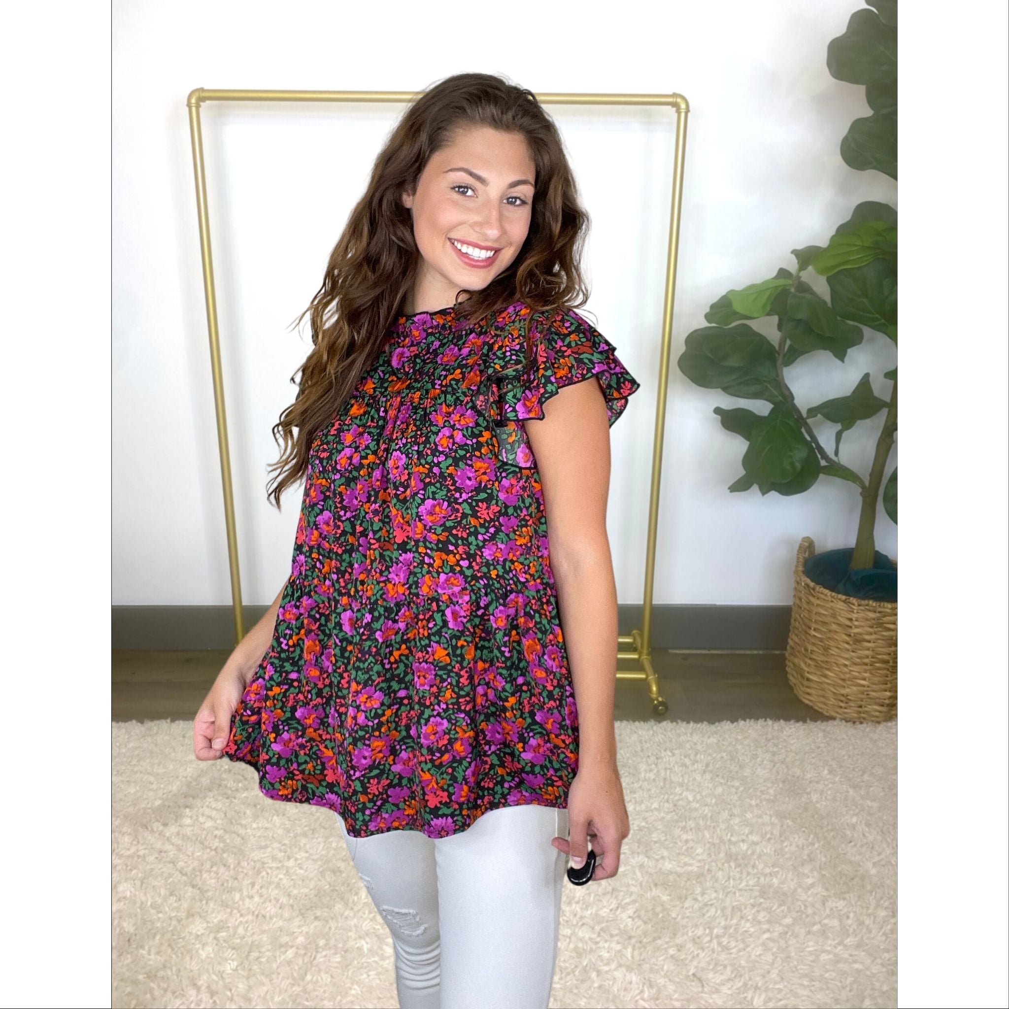 Floral Peplum Hem Blouse - Tiffany Lane Boutique