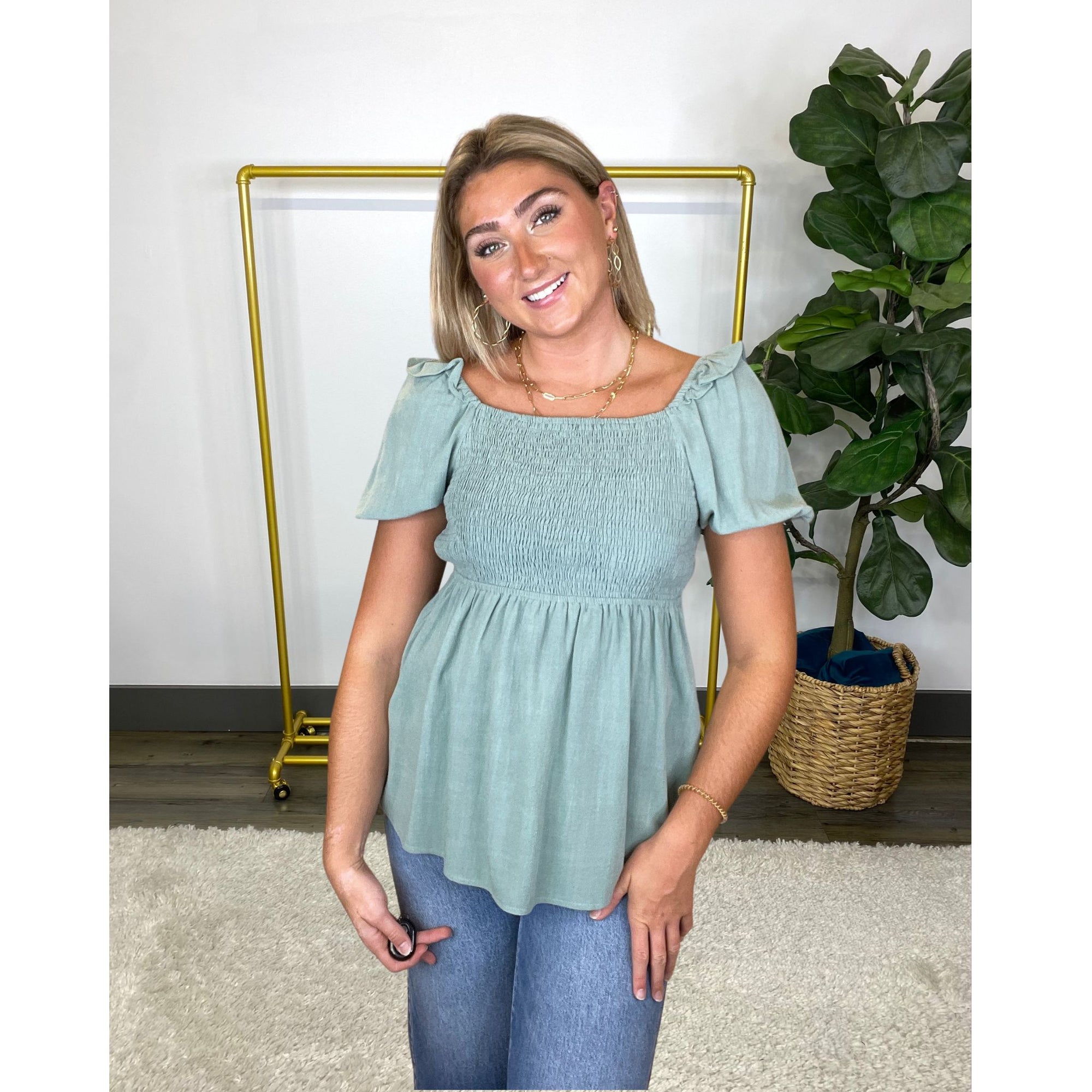 Ruched Bodice Babydoll Top