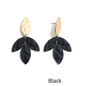 Statement Leaf Drop Earring with Hammered Gold Tone Accents